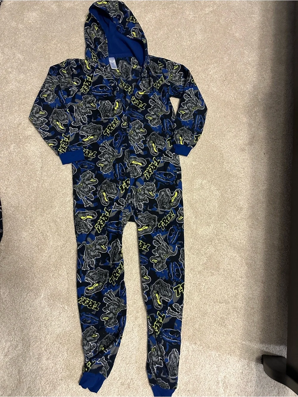 The Children's Place Blue Dinosaur Hooded One-Piece Footie